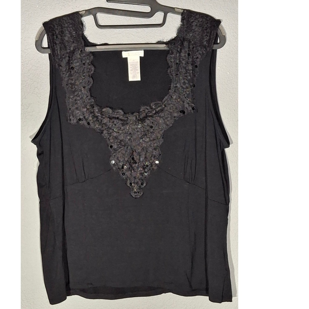 Worthington Woman Black Sequin Lace Trim Sleeveless Tank Top Plus Size 1X